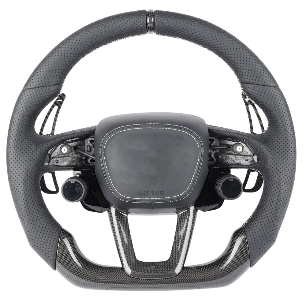 AUDI RSQ3/RSQ5/RSQ8 PERFORATED LEATHER / CARBON FIBRE FLAT BOTTOM CUSTOM STEERING WHEEL