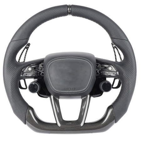 AUDI RSQ3/RSQ5/RSQ8 PERFORATED LEATHER / CARBON FIBRE FLAT BOTTOM CUSTOM STEERING WHEEL