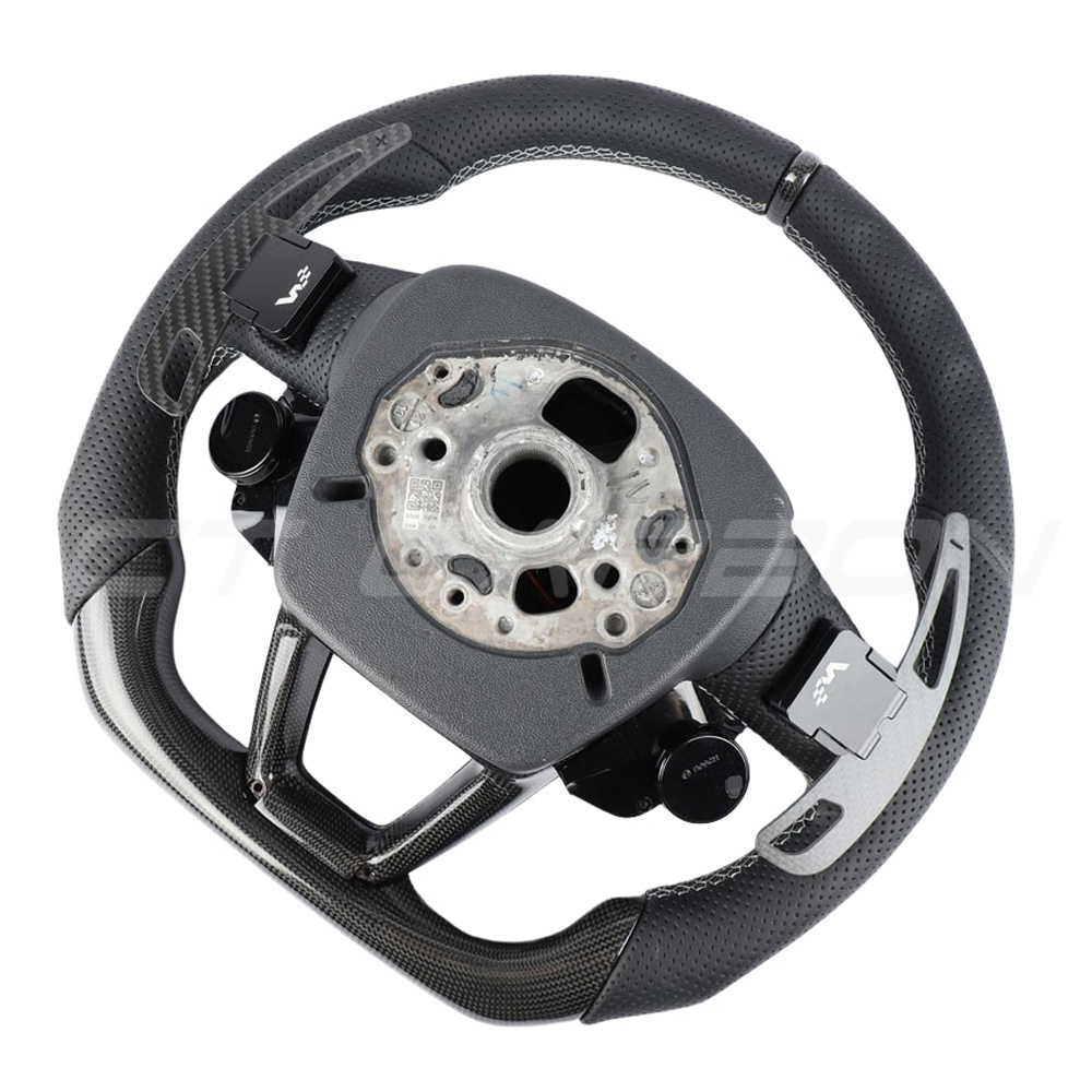 AUDI RSQ3/RSQ5/RSQ8 PERFORATED LEATHER / CARBON FIBRE FLAT BOTTOM CUSTOM STEERING WHEEL