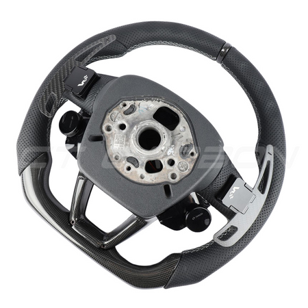 AUDI RSQ3/RSQ5/RSQ8 PERFORATED LEATHER / CARBON FIBRE FLAT BOTTOM CUSTOM STEERING WHEEL