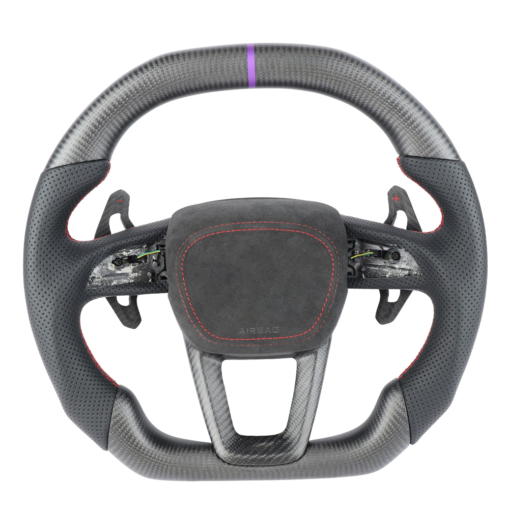 AUDI RSQ3/RSQ5/RSQ8 CARBON FIBRE / LEATHER FLAT TOP AND BOTTOM CUSTOM STEERING WHEEL