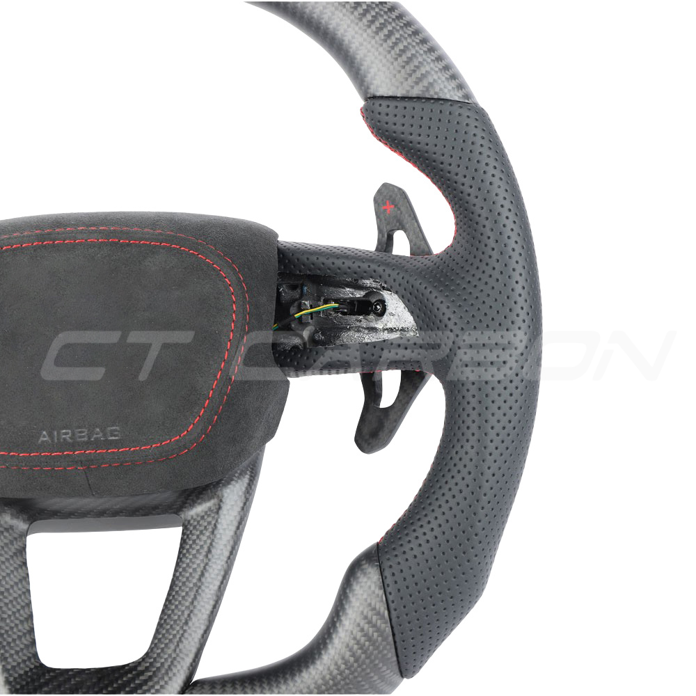AUDI RSQ3/RSQ5/RSQ8 CARBON FIBRE / LEATHER FLAT TOP AND BOTTOM CUSTOM STEERING WHEEL
