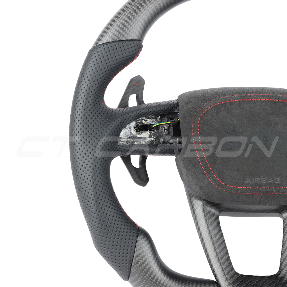 AUDI RSQ3/RSQ5/RSQ8 CARBON FIBRE / LEATHER FLAT TOP AND BOTTOM CUSTOM STEERING WHEEL