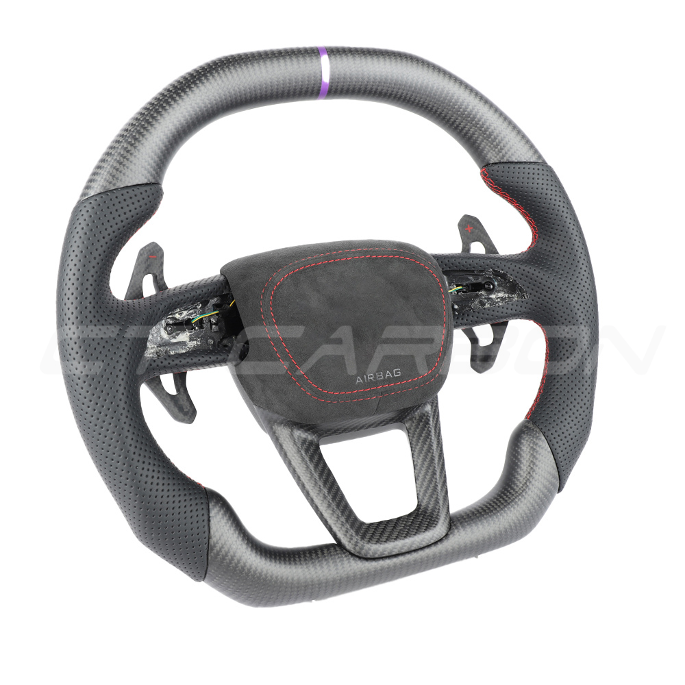 AUDI RSQ3/RSQ5/RSQ8 CARBON FIBRE / LEATHER FLAT TOP AND BOTTOM CUSTOM STEERING WHEEL
