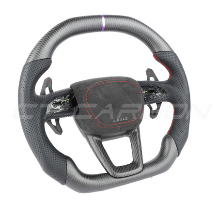 AUDI RSQ3/RSQ5/RSQ8 CARBON FIBRE / LEATHER FLAT TOP AND BOTTOM CUSTOM STEERING WHEEL