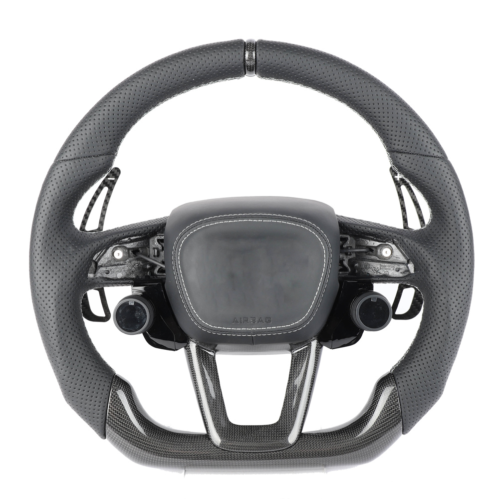 AUDI RSQ8 LEATHER / CARBON FIBRE WITH SWITCHES FLAT BOTTOM CUSTOM STEERING WHEEL