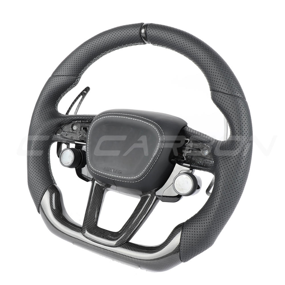 AUDI RSQ8 LEATHER / CARBON FIBRE WITH SWITCHES FLAT BOTTOM CUSTOM STEERING WHEEL