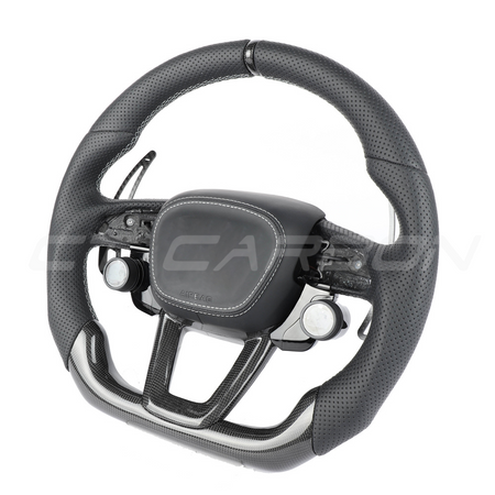 AUDI RSQ8 LEATHER / CARBON FIBRE WITH SWITCHES FLAT BOTTOM CUSTOM STEERING WHEEL