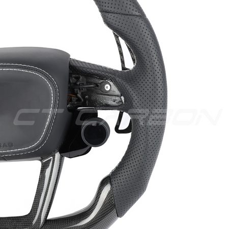 AUDI RSQ8 LEATHER / CARBON FIBRE WITH SWITCHES FLAT BOTTOM CUSTOM STEERING WHEEL
