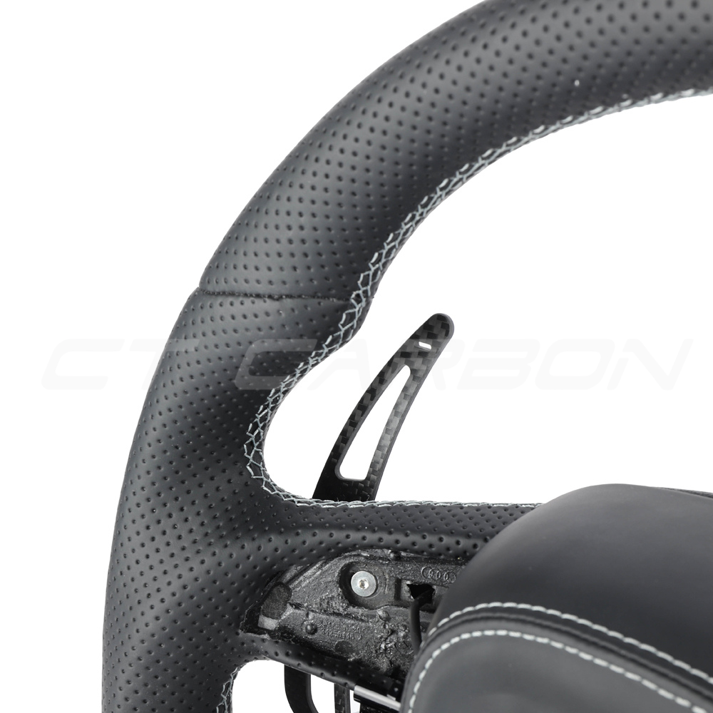 AUDI RSQ8 LEATHER / CARBON FIBRE WITH SWITCHES FLAT BOTTOM CUSTOM STEERING WHEEL