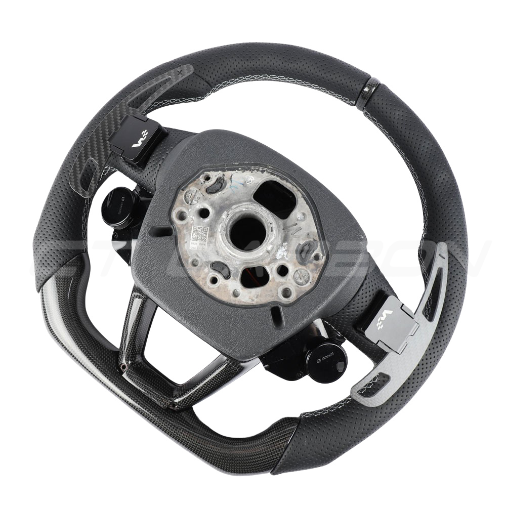 AUDI RSQ8 LEATHER / CARBON FIBRE WITH SWITCHES FLAT BOTTOM CUSTOM STEERING WHEEL