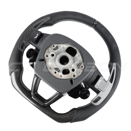 AUDI RSQ8 LEATHER / CARBON FIBRE WITH SWITCHES FLAT BOTTOM CUSTOM STEERING WHEEL