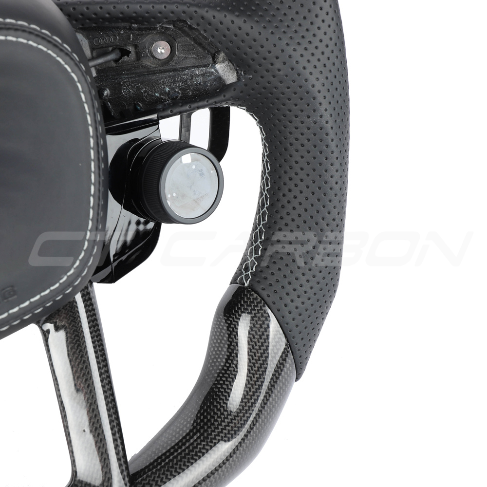 AUDI RSQ8 LEATHER / CARBON FIBRE WITH SWITCHES FLAT BOTTOM CUSTOM STEERING WHEEL