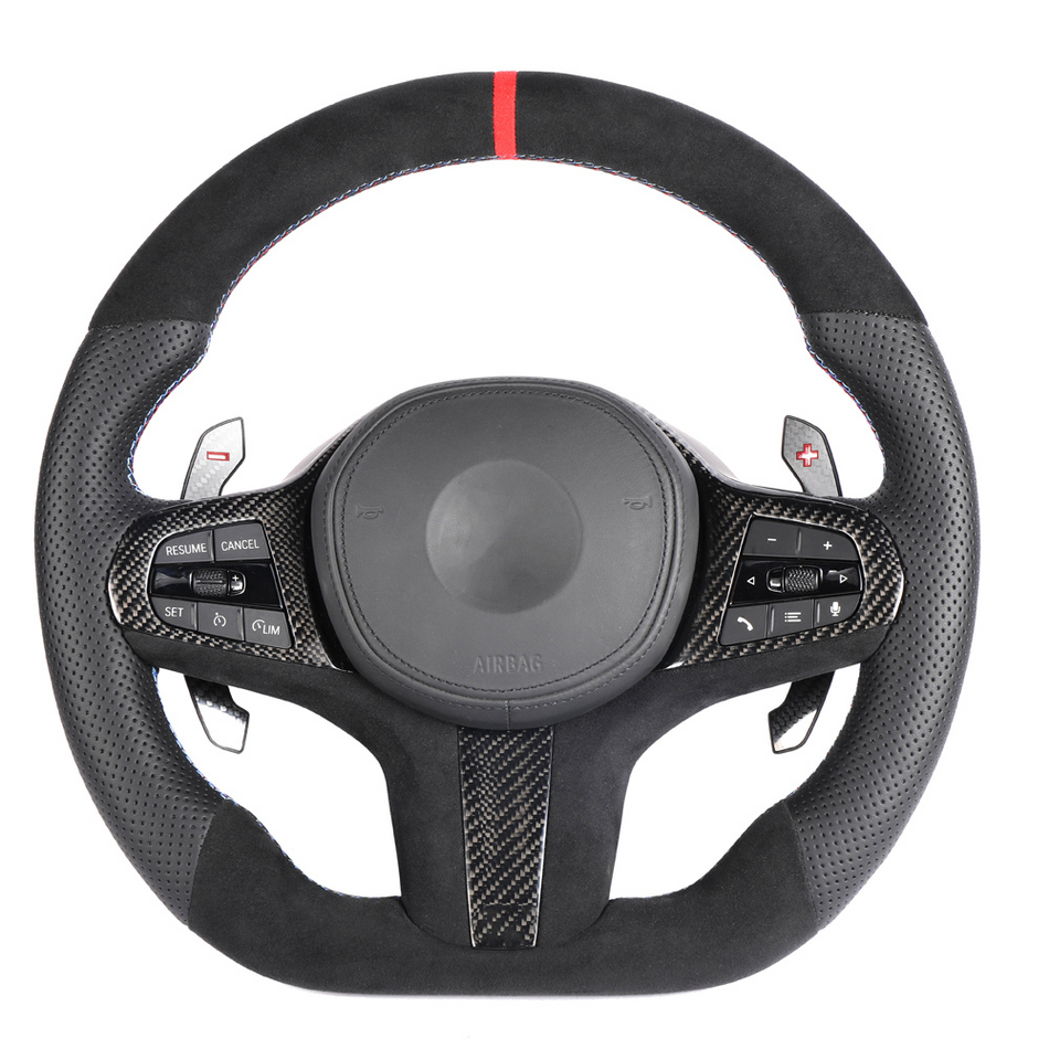 BMW G8X LEATHER / ALCANTARA FLAT BOTTOM CUSTOM STEERING WHEEL