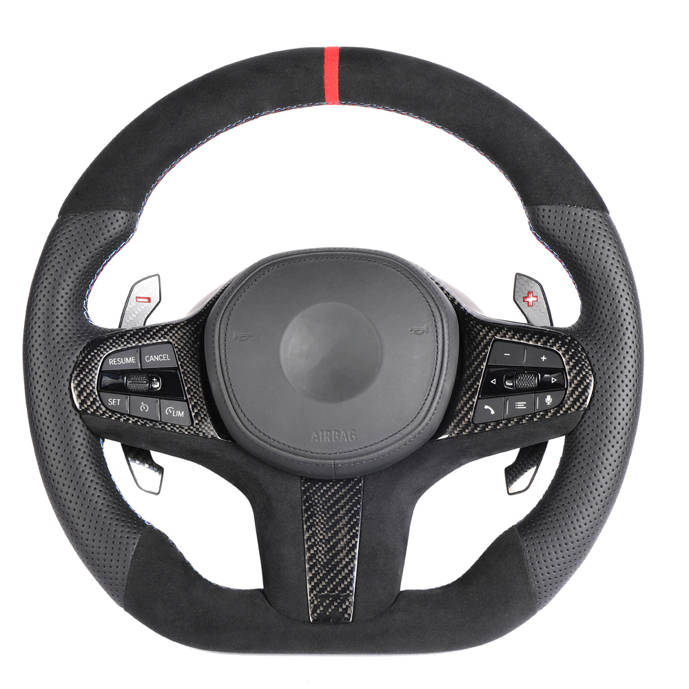 BMW G8X LEATHER / ALCANTARA FLAT BOTTOM CUSTOM STEERING WHEEL