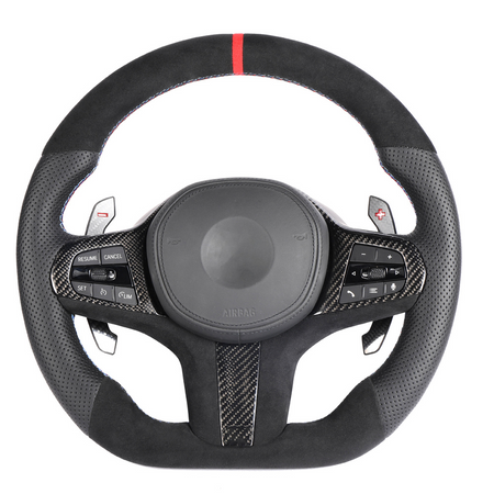 BMW G8X LEATHER / ALCANTARA FLAT BOTTOM CUSTOM STEERING WHEEL