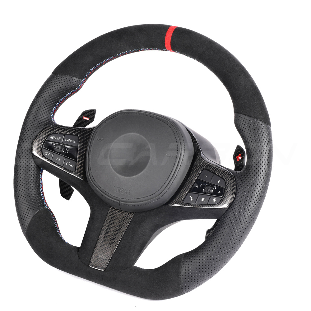 BMW G8X LEATHER / ALCANTARA FLAT BOTTOM CUSTOM STEERING WHEEL