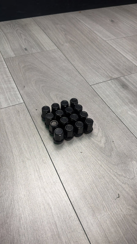 M12x1.5 black short hex wheel nuts, pack of 16 – actual in-stock item