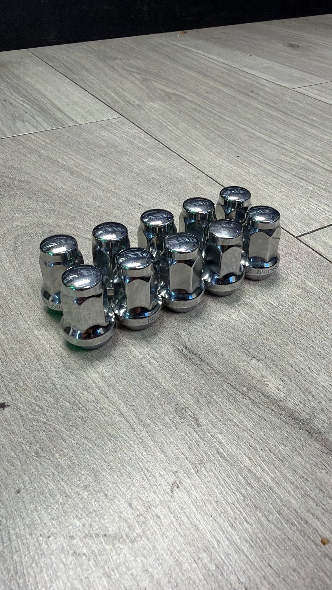 M12x1.5 chrome short hex wheel nuts, pack of 10 – actual in-stock item