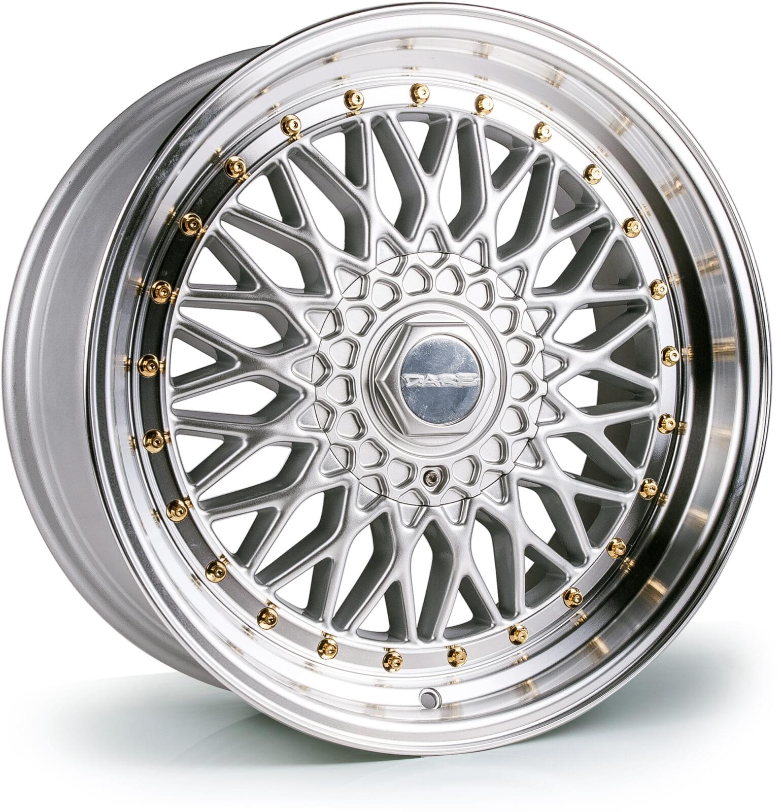 Dare DRRS 18x8 ET42 5x112|5x120 Silver Polished / Gold Rivets