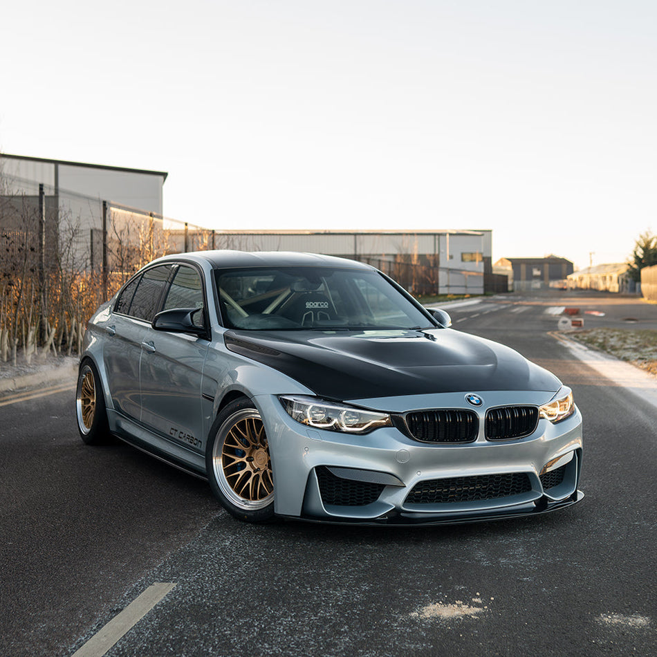 BMW M3/M4 (F80 F82 F83) PRE-PREG CARBON FIBRE SPLITTER - GT STYLE-Splitter-CT CARBON-CT Carbon - High-quality carbon fiber and gloss black aerodynamic parts for premium sports and luxury vehicles.