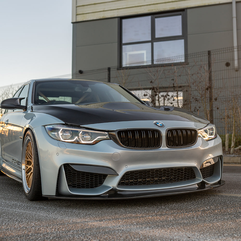 BMW M3/M4 (F80 F82 F83) PRE-PREG CARBON FIBRE SPLITTER - GT STYLE-Splitter-CT CARBON-CT Carbon - High-quality carbon fiber and gloss black aerodynamic parts for premium sports and luxury vehicles.