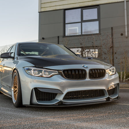 BMW M3/M4 (F80 F82 F83) PRE-PREG CARBON FIBRE SPLITTER - GT STYLE-Splitter-CT CARBON-CT Carbon - High-quality carbon fiber and gloss black aerodynamic parts for premium sports and luxury vehicles.
