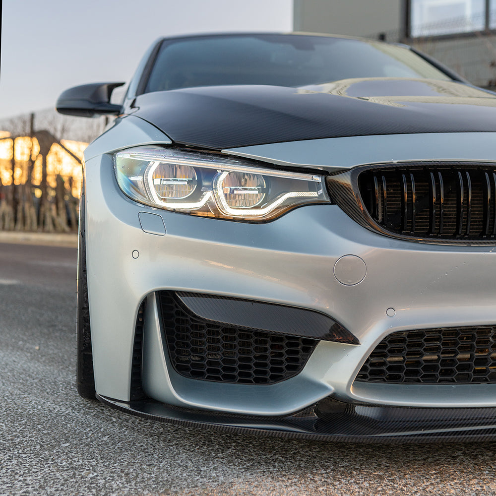 BMW M3/M4 (F80 F82 F83) PRE-PREG CARBON FIBRE SPLITTER - GT STYLE-Splitter-CT CARBON-CT Carbon - High-quality carbon fiber and gloss black aerodynamic parts for premium sports and luxury vehicles.