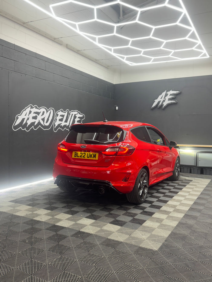 Ford Fiesta ST (MK8) rear three-quarter view after diffuser and exhaust upgrade