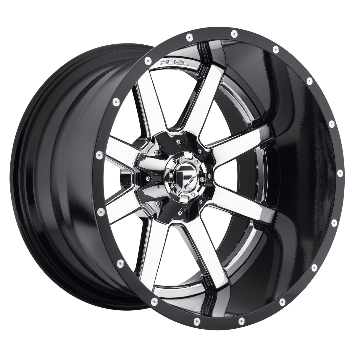 Fuel 1PC D260 MAVERICK 24x14 ET-75 8x170 Chrome w/ Gloss Black Lip