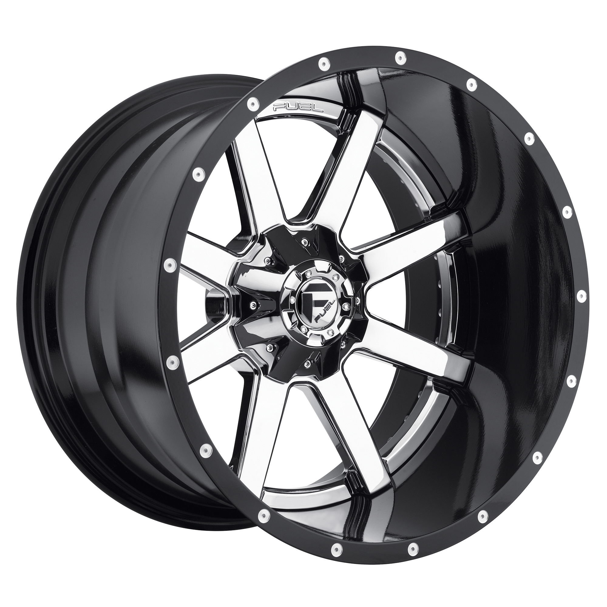 Fuel 1PC D260 MAVERICK 24x12 ET-44 8x165.1 Chrome w/ Gloss Black Lip