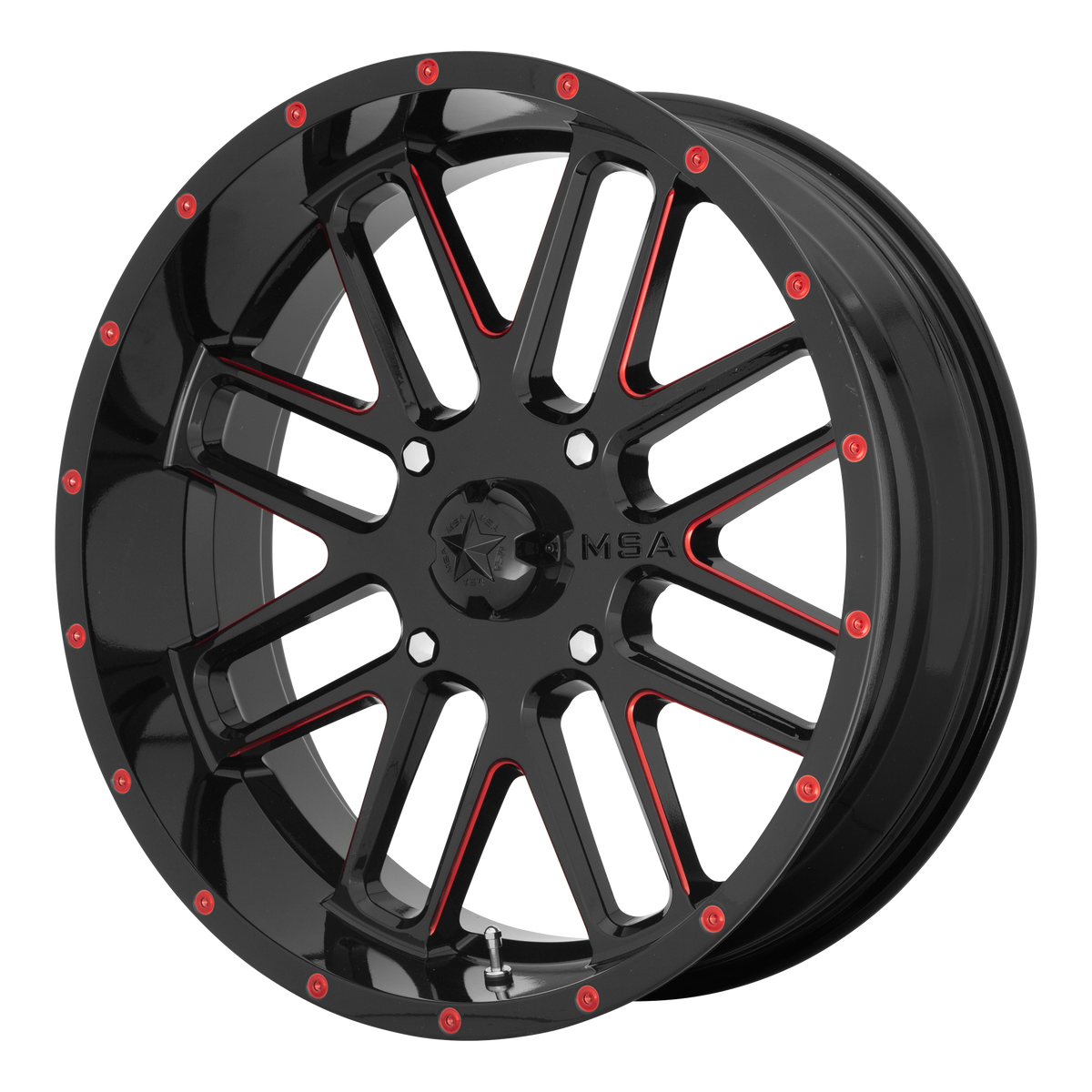 MSA Offroad Wheels M35 BANDIT UTV 22x7 ET0 4x137 Gloss Black Milled w/ Red Tint
