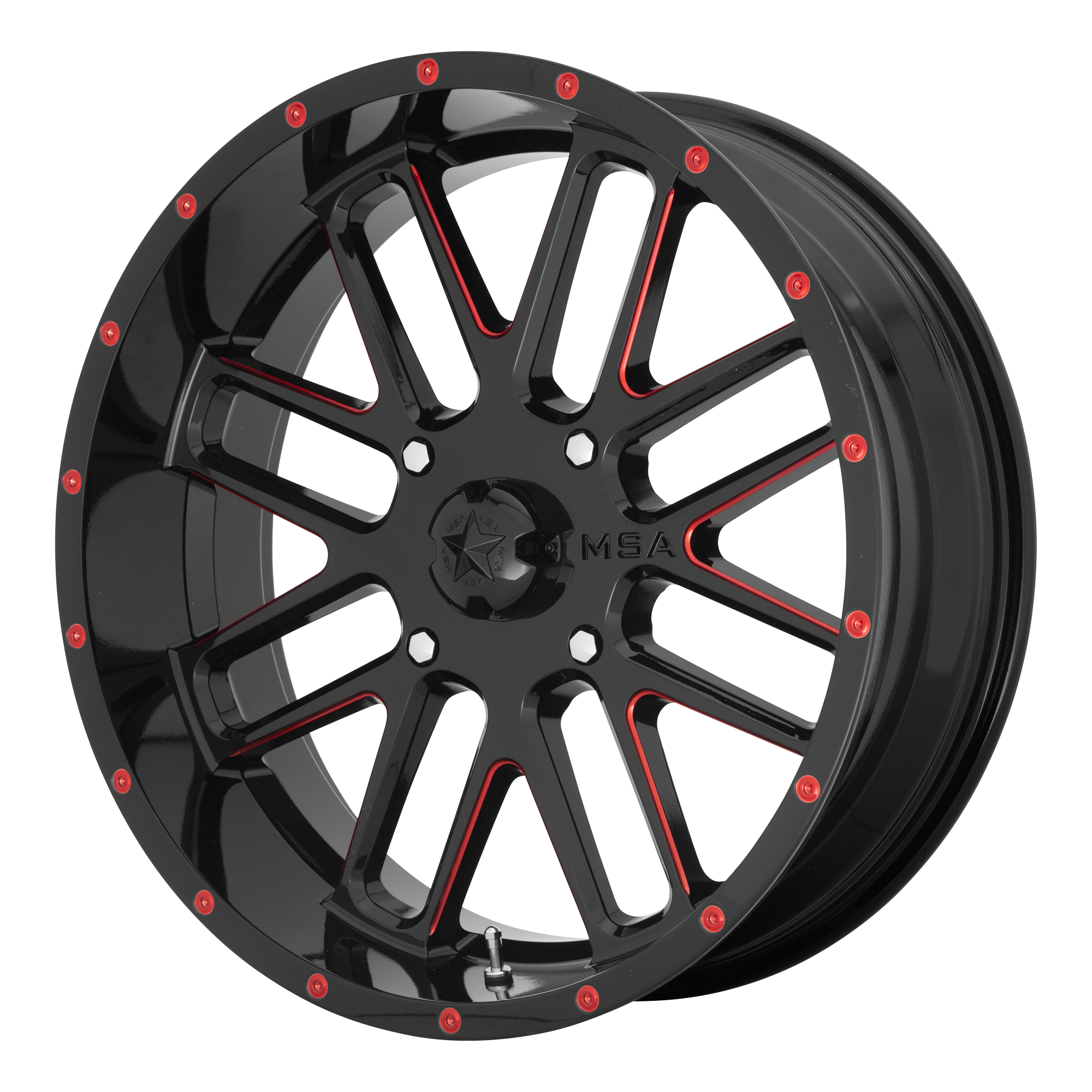 MSA Offroad Wheels M35 BANDIT UTV 22x7 ET0 4x137 Gloss Black Milled w/ Red Tint