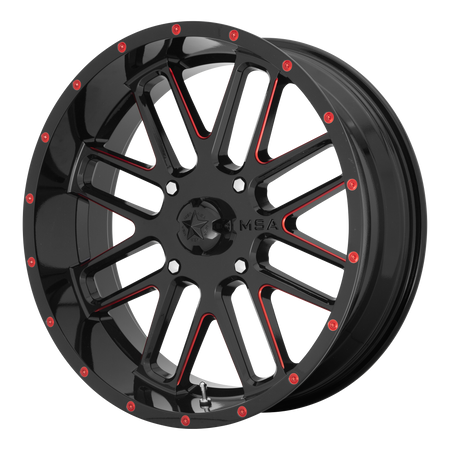 MSA Offroad Wheels M35 BANDIT UTV 22x7 ET0 4x137 Gloss Black Milled w/ Red Tint