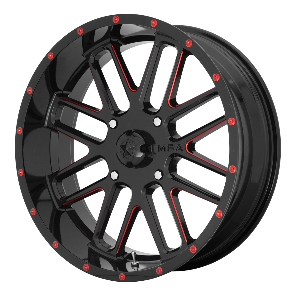 MSA Offroad Wheels M35 BANDIT UTV 22x7 ET0 4x137 Gloss Black Milled w/ Red Tint