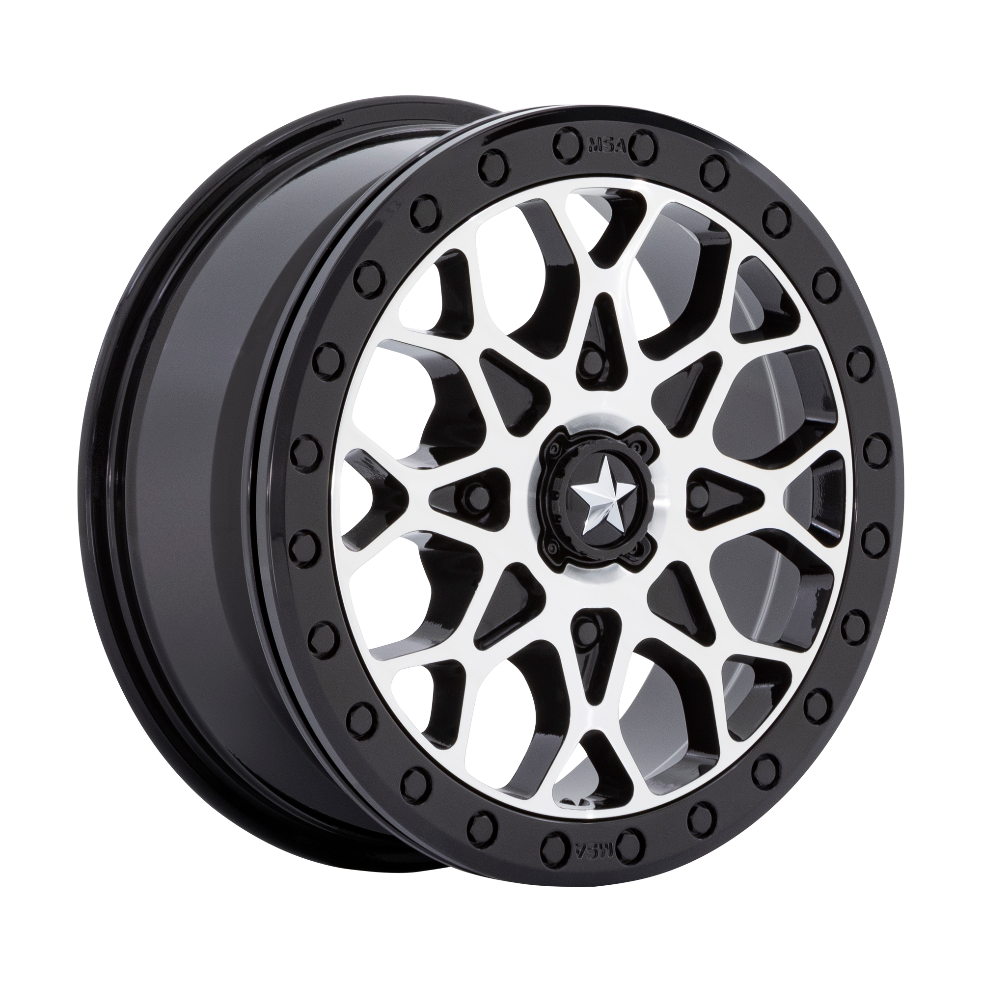 MSA Offroad Wheels M48 PORTAL UTV BEADLOCK 15x6 ET38 4x137 Gloss Black Machined w/ Gloss Black Ring