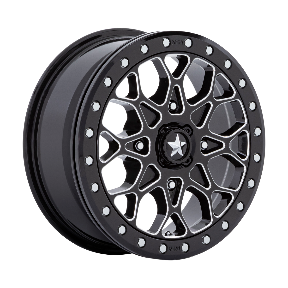 MSA Offroad Wheels M48 PORTAL UTV BEADLOCK 15x6 ET38 4x137 Gloss Black Milled w/ Gloss Black Ring