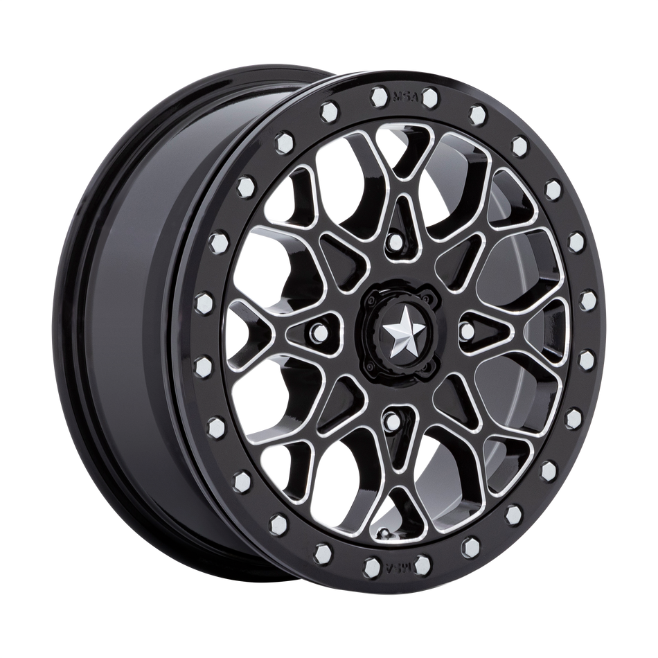 MSA Offroad Wheels M48 PORTAL UTV BEADLOCK 15x6 ET38 4x137 Gloss Black Milled w/ Gloss Black Ring