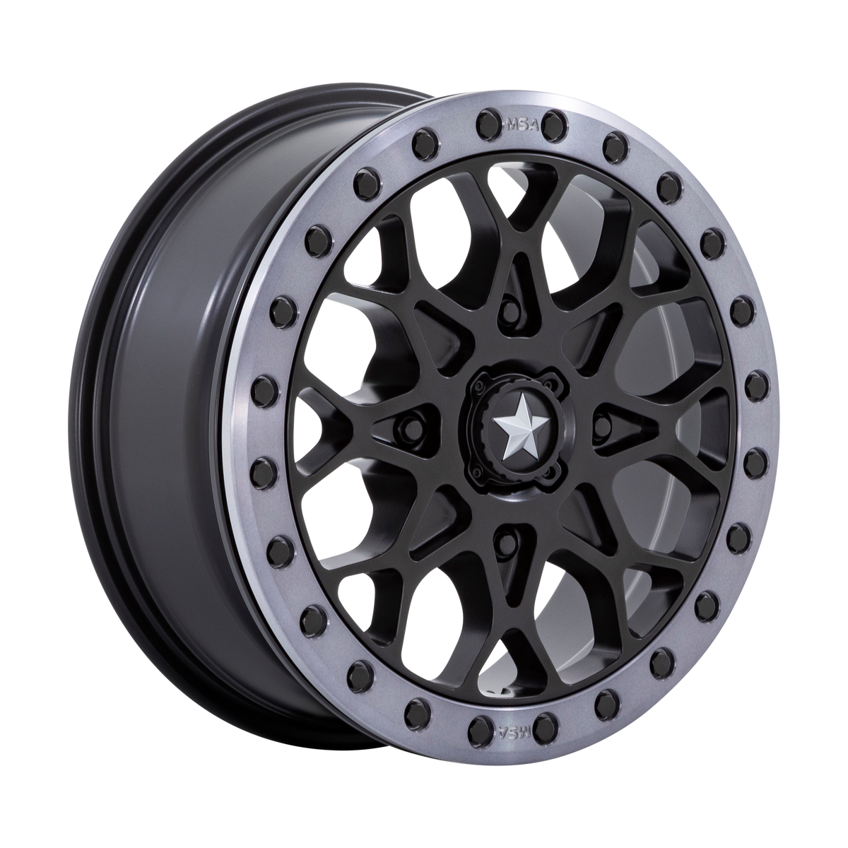 MSA Offroad Wheels M48 PORTAL UTV BEADLOCK 15x6 ET38 4x137 Satin Black w/ Gray Tint Ring