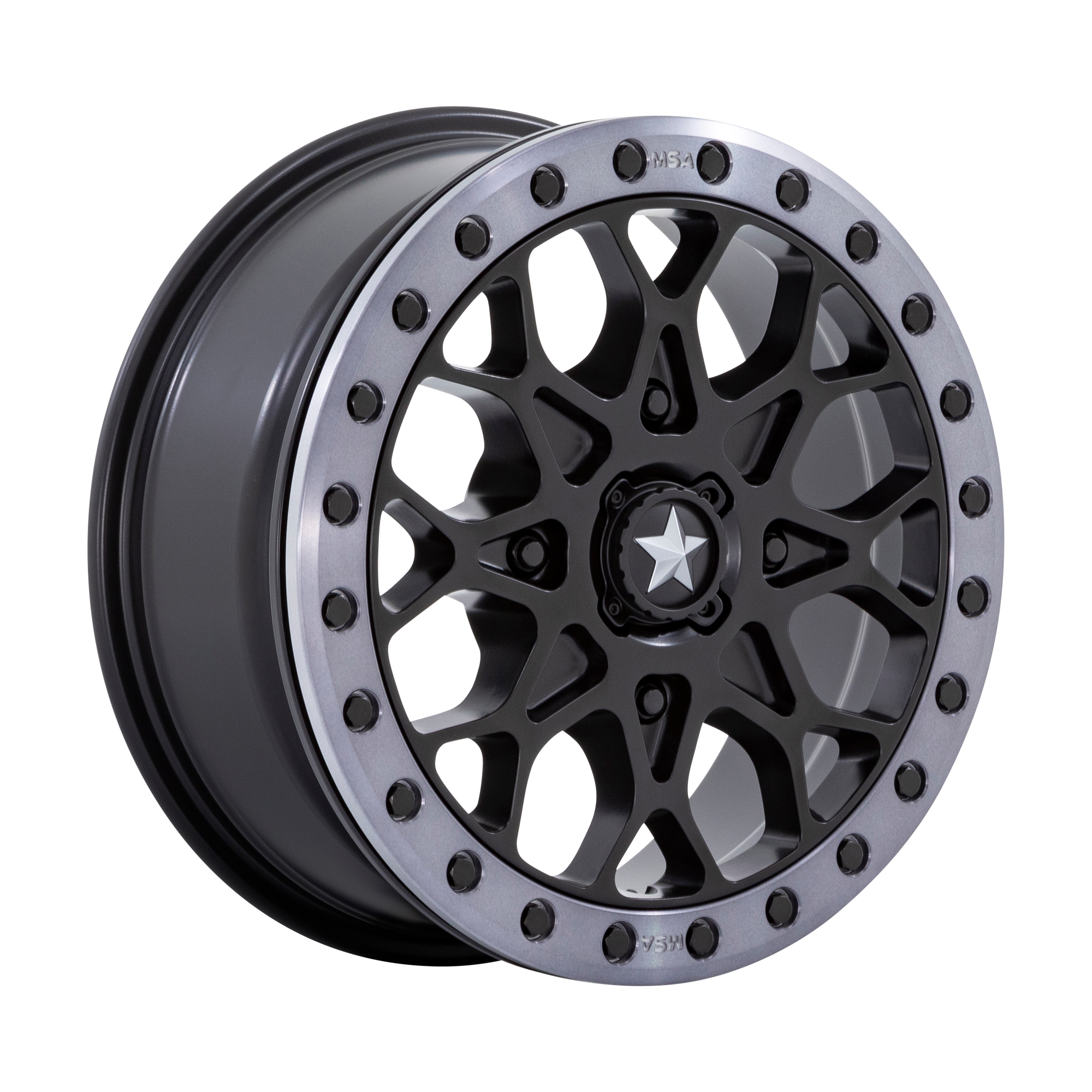MSA Offroad Wheels M48 PORTAL UTV BEADLOCK 15x6 ET38 4x137 Satin Black w/ Gray Tint Ring