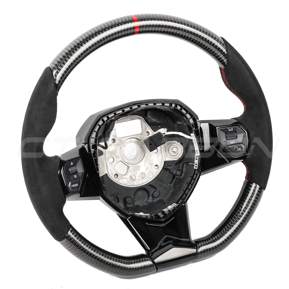 LAMBORGHINI AVENTADOR CARBON FIBRE / ALCANTARA FLAT BOTTOM CUSTOM STEERING WHEEL