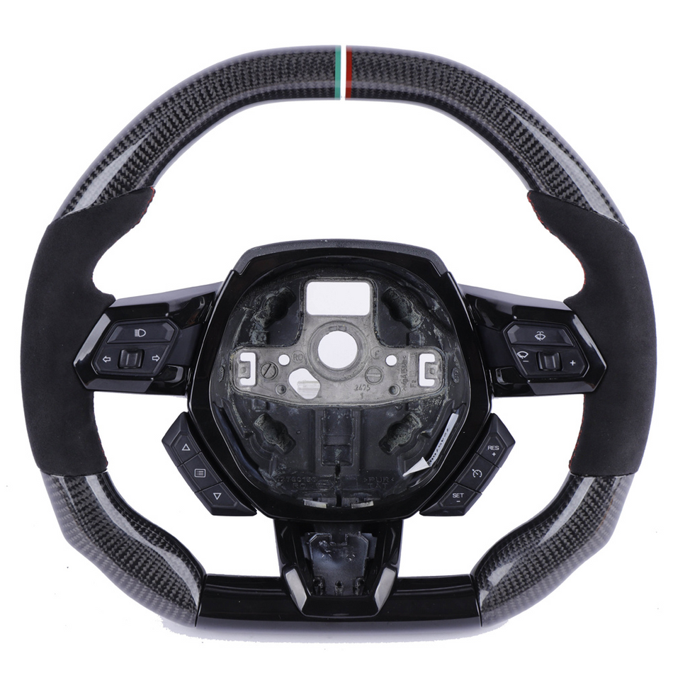 LAMBORGHINI HURACAN CARBON FIBRE / ALCANTARA FLAT TOP AND BOTTOM CUSTOM STEERING WHEEL