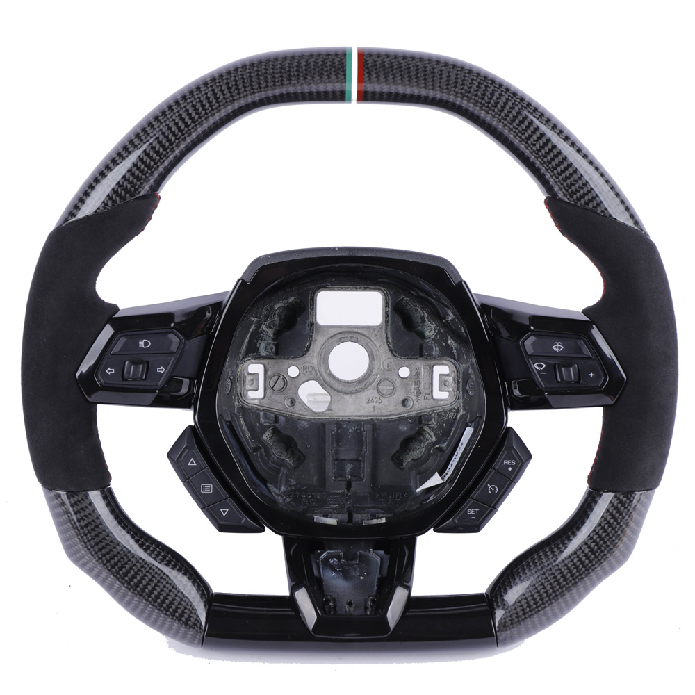 LAMBORGHINI HURACAN CARBON FIBRE / ALCANTARA FLAT TOP AND BOTTOM CUSTOM STEERING WHEEL