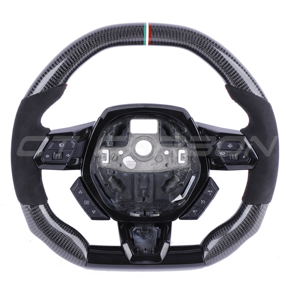 LAMBORGHINI HURACAN CARBON FIBRE / ALCANTARA FLAT TOP AND BOTTOM CUSTOM STEERING WHEEL