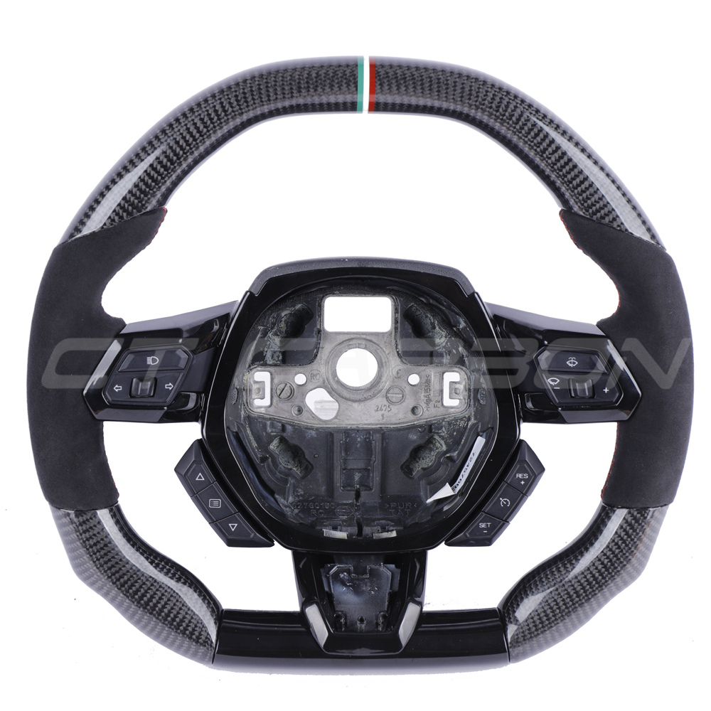 LAMBORGHINI HURACAN CARBON FIBRE / ALCANTARA FLAT TOP AND BOTTOM CUSTOM STEERING WHEEL