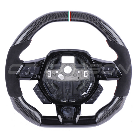 LAMBORGHINI HURACAN CARBON FIBRE / ALCANTARA FLAT TOP AND BOTTOM CUSTOM STEERING WHEEL