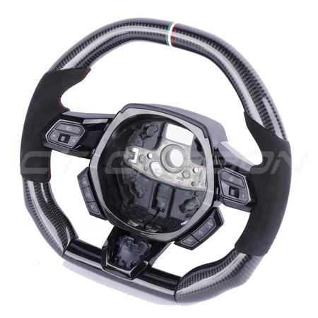 LAMBORGHINI HURACAN CARBON FIBRE / ALCANTARA FLAT TOP AND BOTTOM CUSTOM STEERING WHEEL