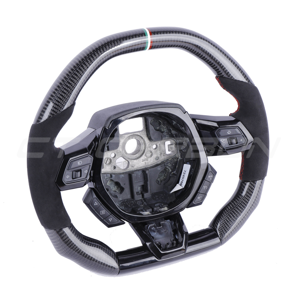 LAMBORGHINI HURACAN CARBON FIBRE / ALCANTARA FLAT TOP AND BOTTOM CUSTOM STEERING WHEEL