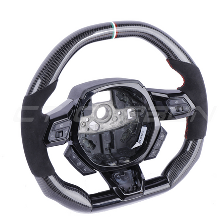 LAMBORGHINI HURACAN CARBON FIBRE / ALCANTARA FLAT TOP AND BOTTOM CUSTOM STEERING WHEEL
