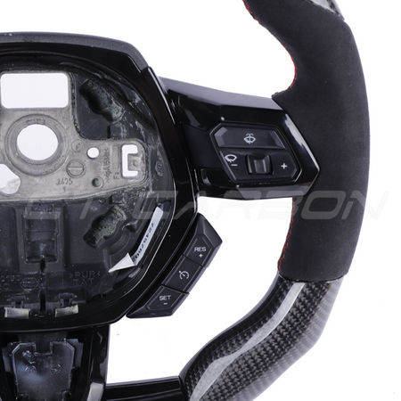LAMBORGHINI HURACAN CARBON FIBRE / ALCANTARA FLAT TOP AND BOTTOM CUSTOM STEERING WHEEL